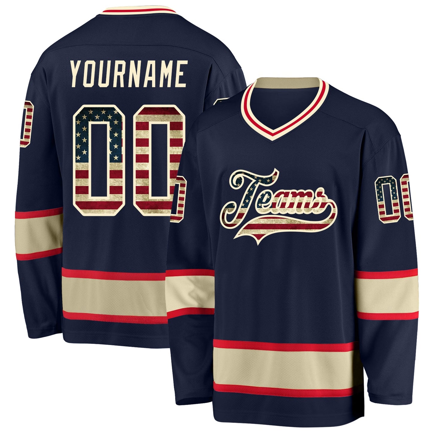 Custom Navy Vintage USA Flag-Cream Hockey Jersey - Sky-Custom