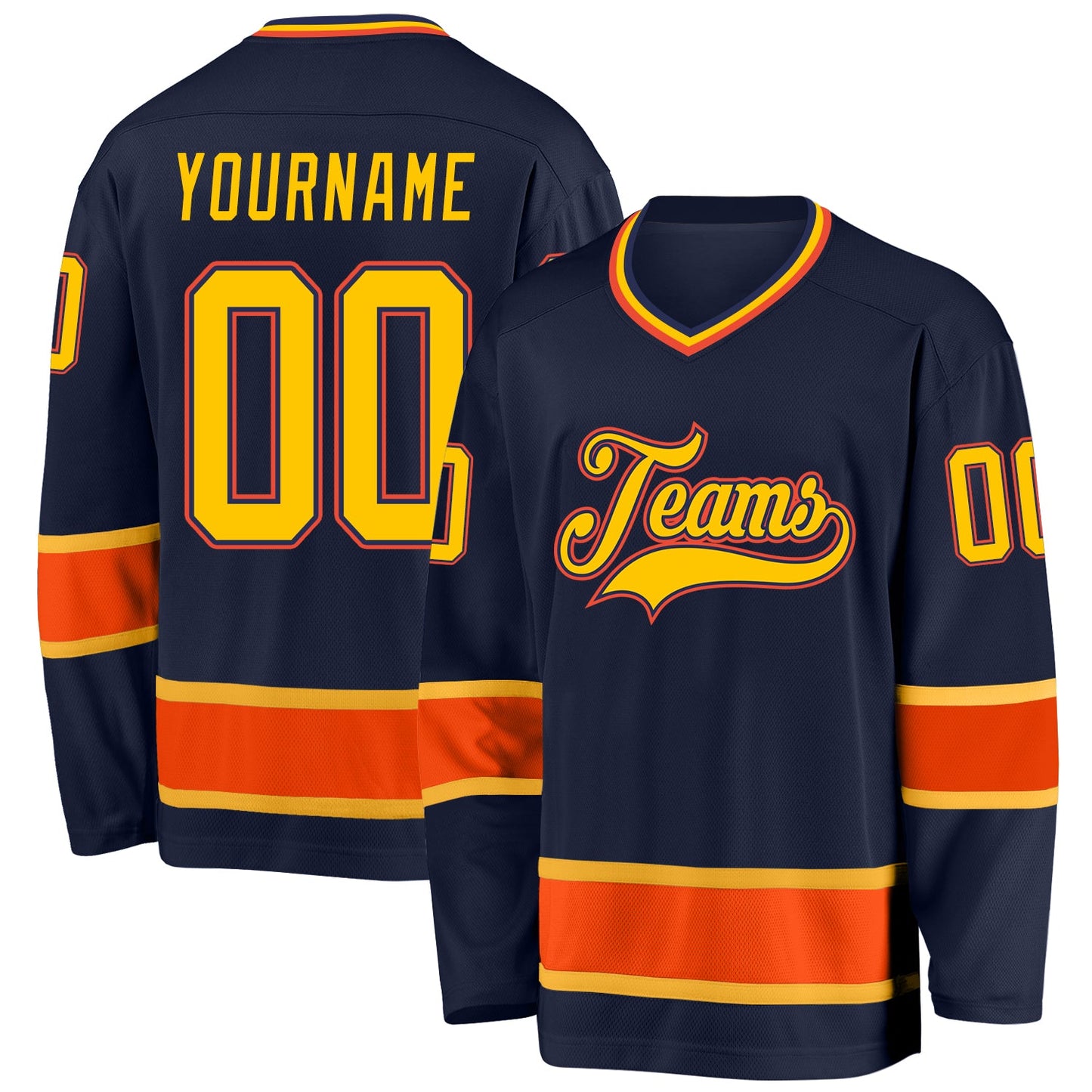 Custom Navy Gold-Orange Hockey Jersey - Sky-Custom