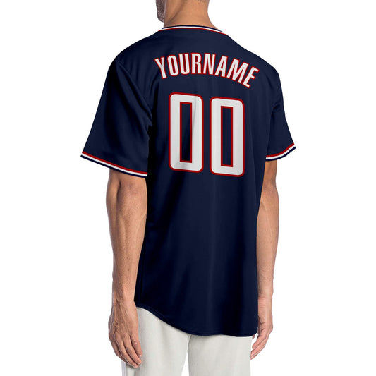 Custom Navy White-Red Authentic Baseball Jersey - Sky-Custom