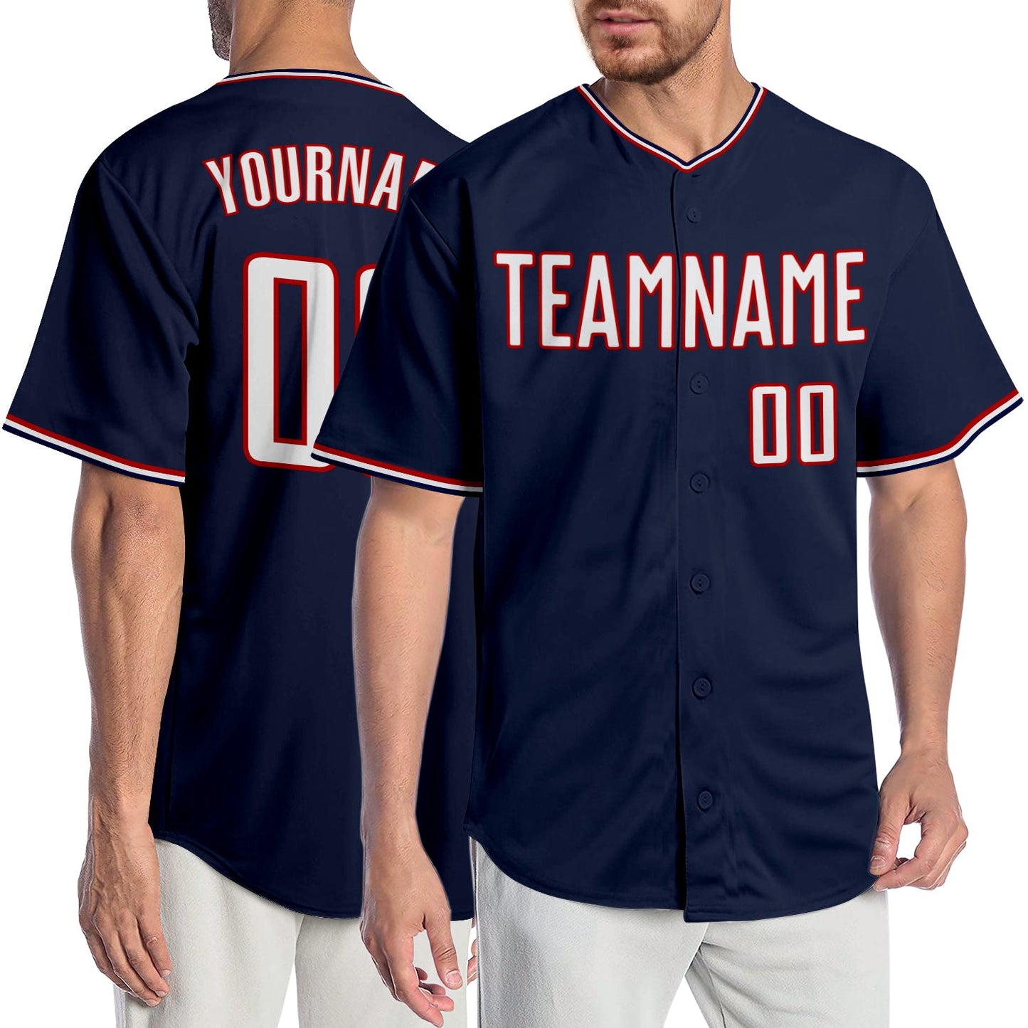 Custom Navy White-Red Authentic Baseball Jersey - Sky-Custom