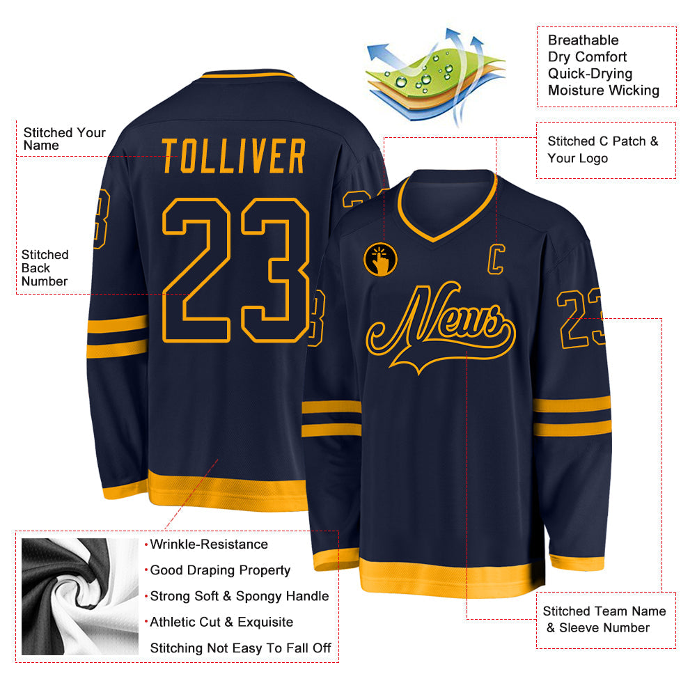 Custom Navy Navy-Gold Hockey Jersey - Sky-Custom