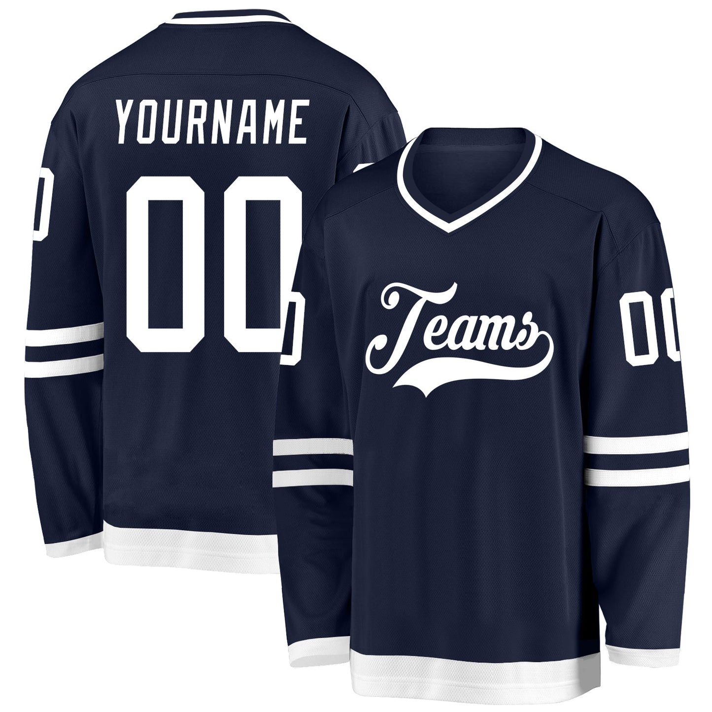 Custom Navy White Hockey Jersey - Sky-Custom