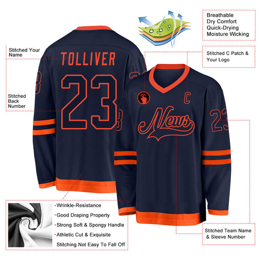 Custom Navy Navy-Orange Hockey Jersey - Sky-Custom