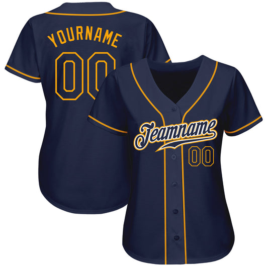 Custom Navy Navy-Gold Authentic Baseball Jersey - Sky-Custom