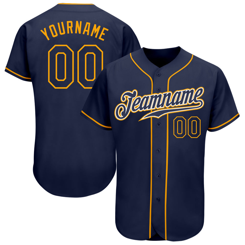 Custom Navy Navy-Gold Authentic Baseball Jersey - Sky-Custom