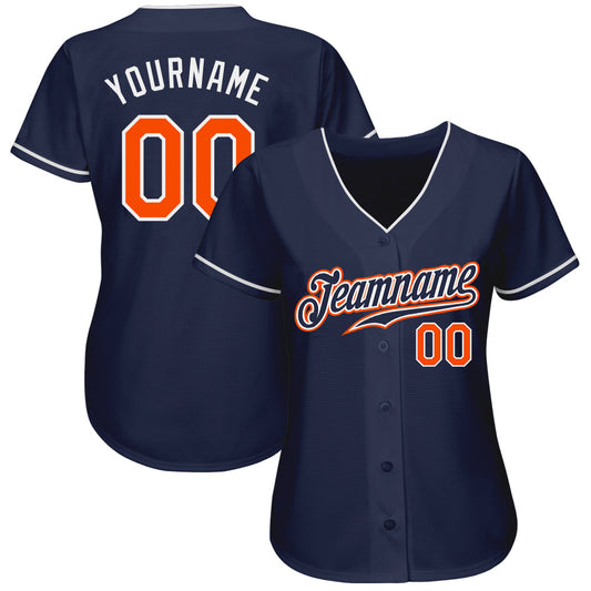 Custom Navy Orange-White Authentic Baseball Jersey - Sky-Custom