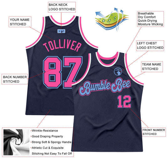 Custom Navy Pink-Light Blue Authentic Throwback Basketball Jersey - Sky-Custom
