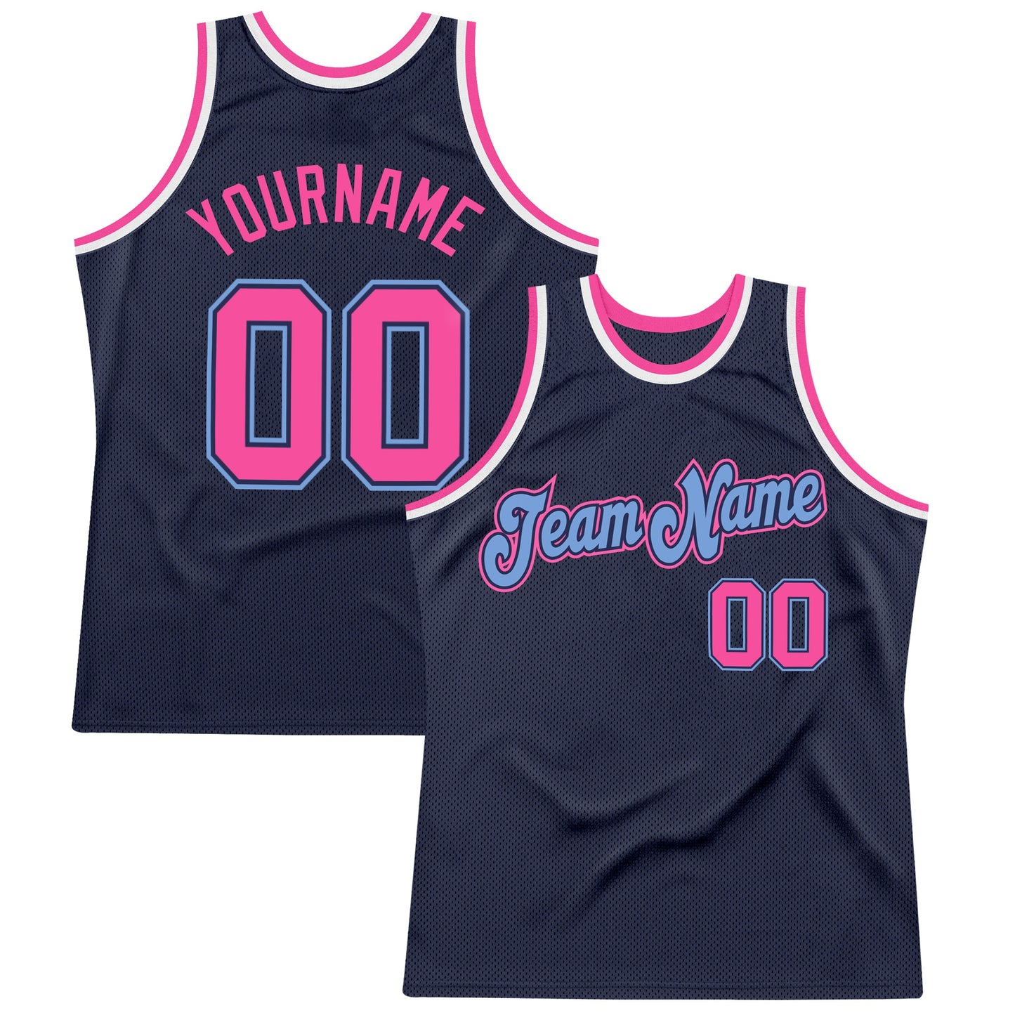 Custom Navy Pink-Light Blue Authentic Throwback Basketball Jersey - Sky-Custom