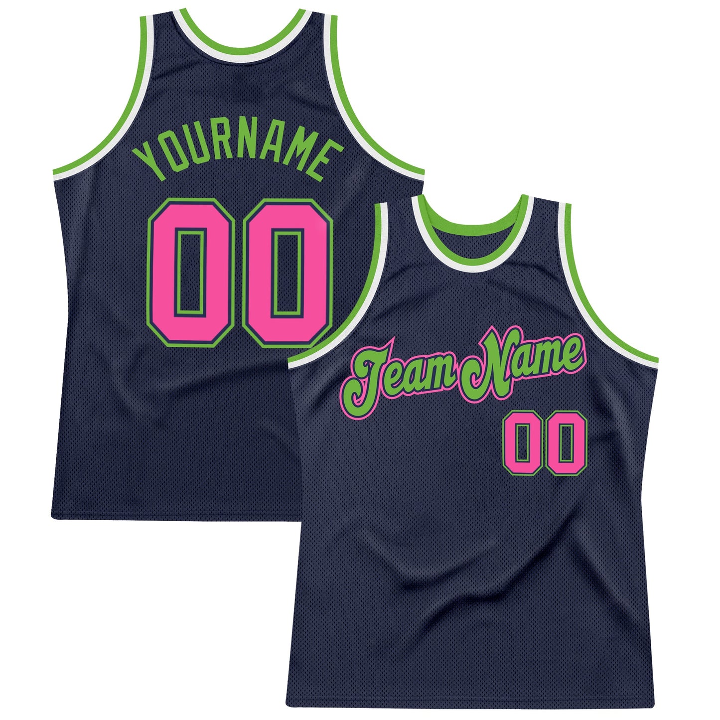 Custom Navy Pink-Neon Green Authentic Throwback Basketball Jersey - Sky-Custom