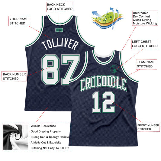 Custom Navy White-Kelly Green Authentic Throwback Basketball Jersey - Sky-Custom