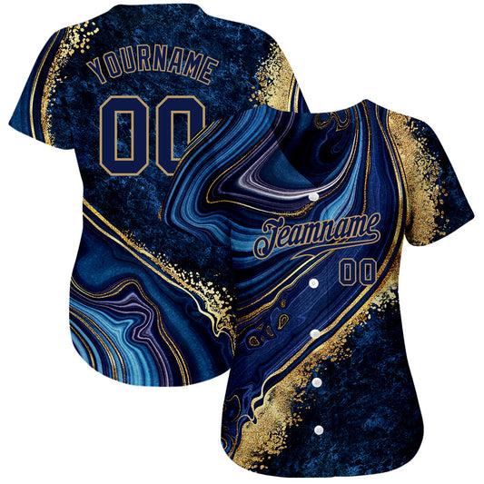 Custom Navy Navy-Old Gold 3D Pattern Design Marble Authentic Baseball Jersey - Sky-Custom