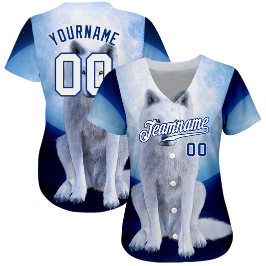 Custom Navy White-Royal 3D Pattern Design Wolf Authentic Baseball Jersey - Sky-Custom