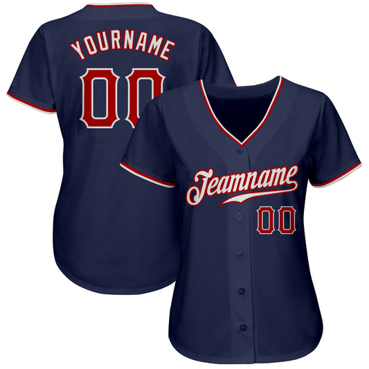 Custom Navy Red-White Authentic Baseball Jersey - Sky-Custom