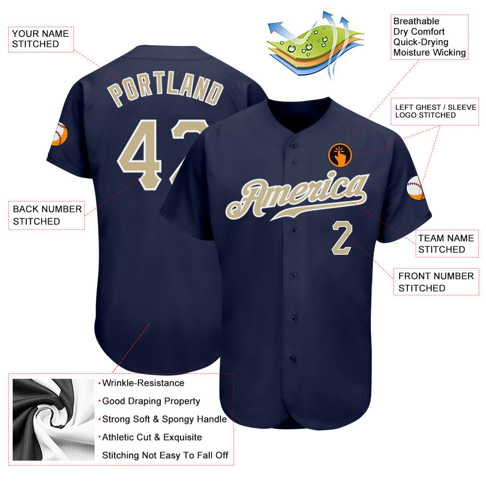Custom Navy Vegas Gold-White Authentic Baseball Jersey - Sky-Custom