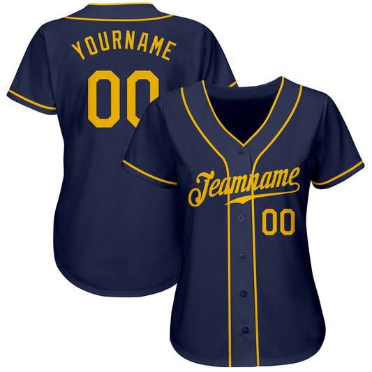 Custom Navy Gold Authentic Baseball Jersey - Sky-Custom