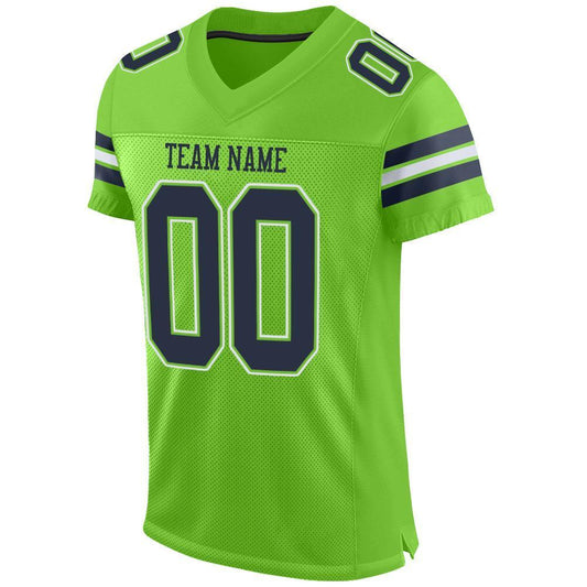Custom Neon Green Navy-White Mesh Authentic Football Jersey - Sky-Custom
