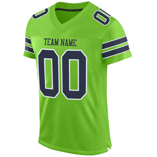 Custom Neon Green Navy-White Mesh Authentic Football Jersey - Sky-Custom
