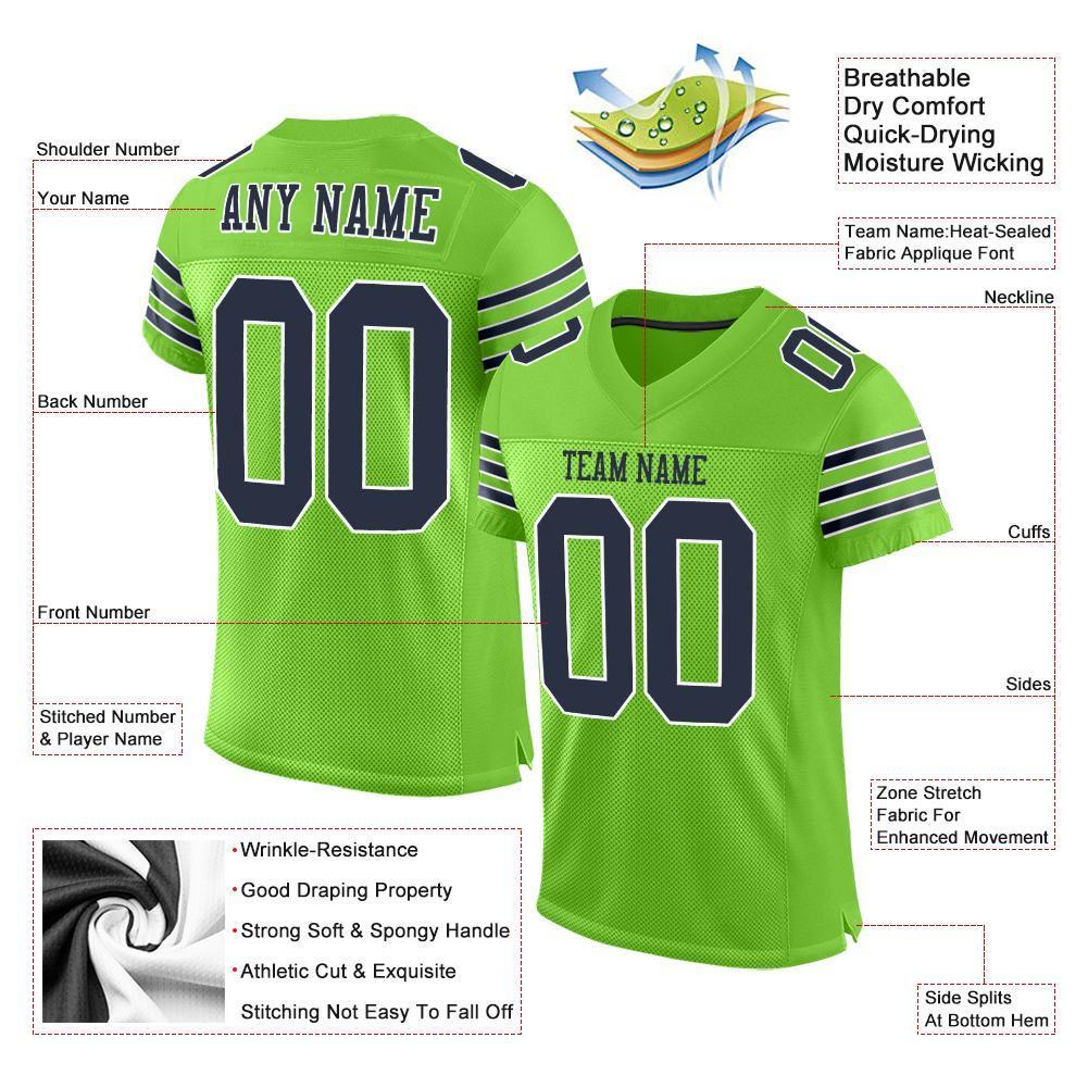 Custom Neon Green Navy-White Mesh Authentic Football Jersey - Sky-Custom