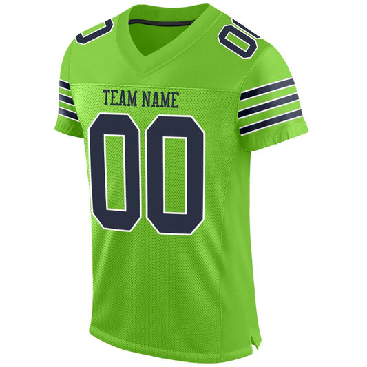 Custom Neon Green Navy-White Mesh Authentic Football Jersey - Sky-Custom