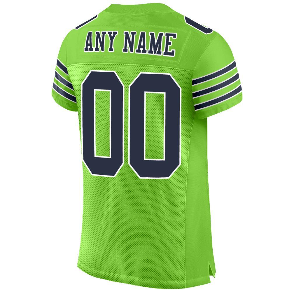 Custom Neon Green Navy-White Mesh Authentic Football Jersey - Sky-Custom