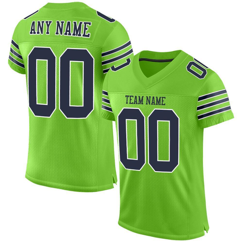 Custom Neon Green Navy-White Mesh Authentic Football Jersey - Sky-Custom