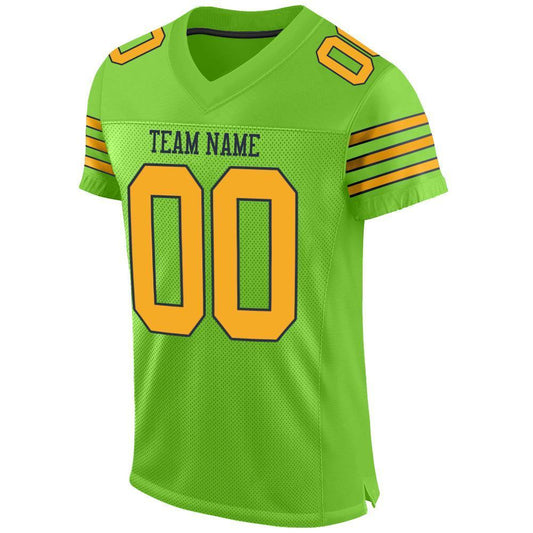 Custom Neon Green Gold-Navy Mesh Authentic Football Jersey - Sky-Custom