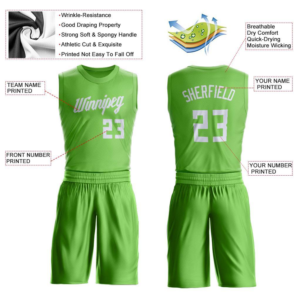 Custom Neon Green White Round Neck Suit Basketball Jersey - Sky-Custom