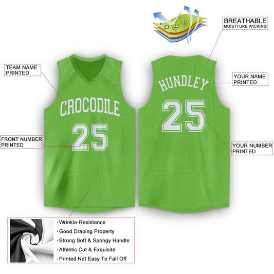 Custom Neon Green White V-Neck Basketball Jersey - Sky-Custom