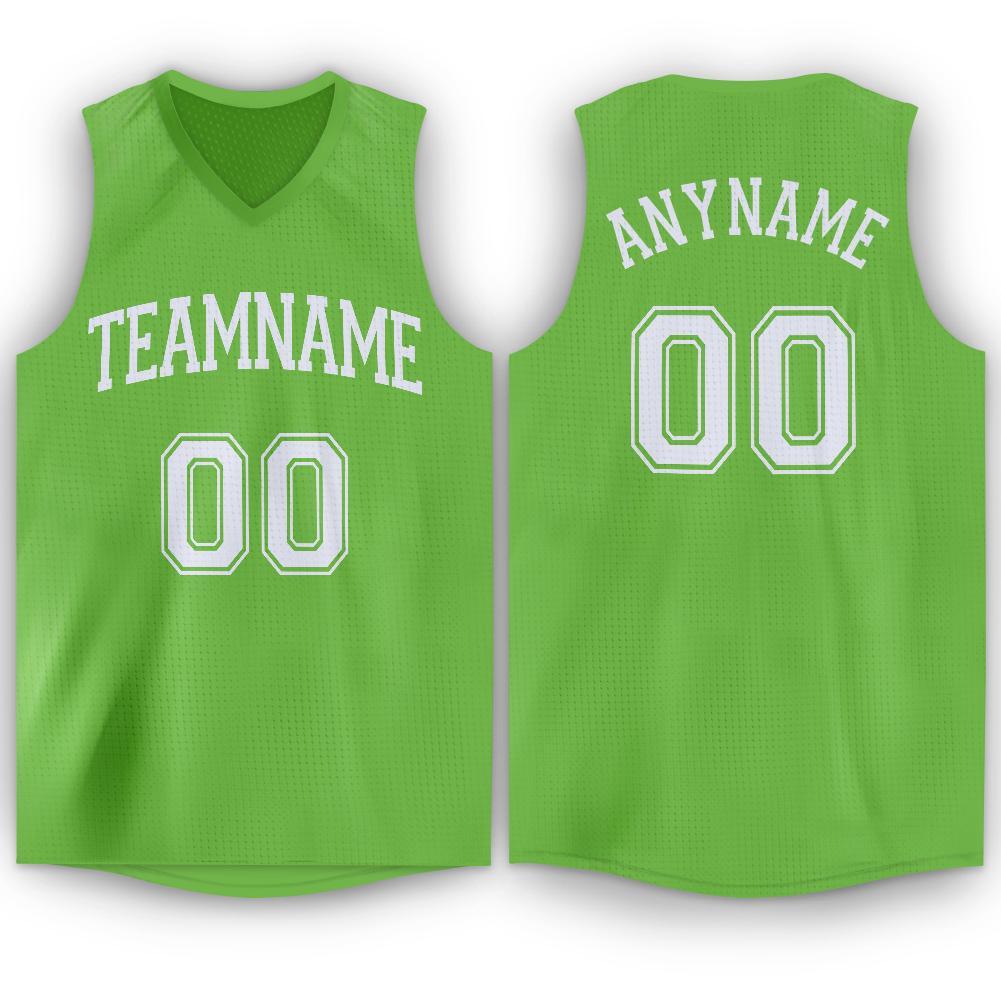 Custom Neon Green White V-Neck Basketball Jersey - Sky-Custom