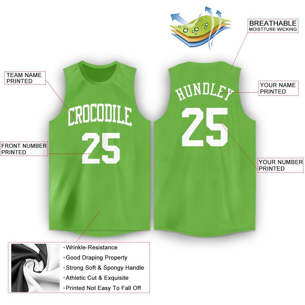 Custom Neon Green White Round Neck Basketball Jersey - Sky-Custom