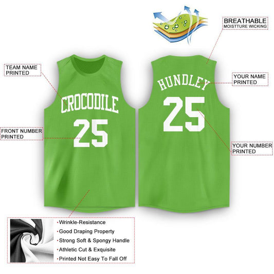 Custom Neon Green White Round Neck Basketball Jersey - Sky-Custom