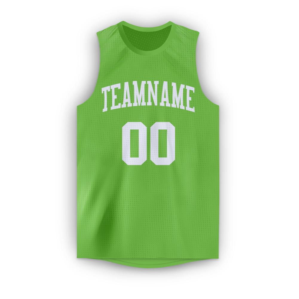 Custom Neon Green White Round Neck Basketball Jersey - Sky-Custom