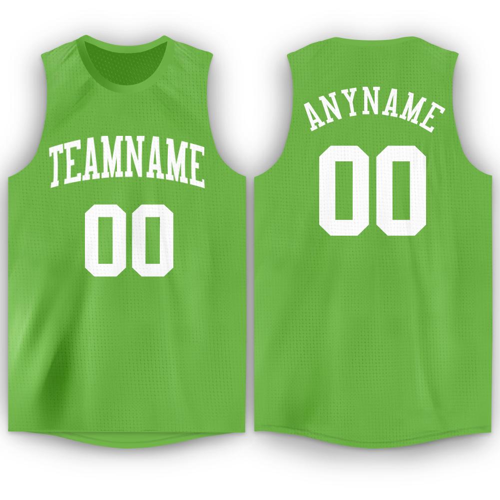 Custom Neon Green White Round Neck Basketball Jersey - Sky-Custom