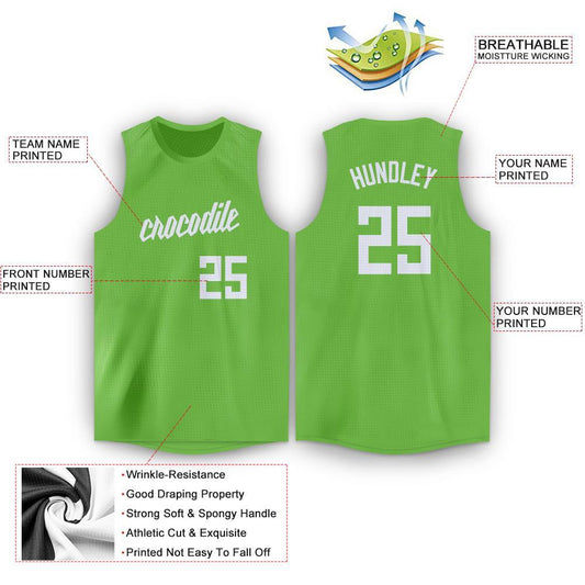 Custom Neon Green White Round Neck Basketball Jersey - Sky-Custom