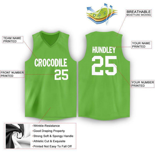 Custom Neon Green White V-Neck Basketball Jersey - Sky-Custom