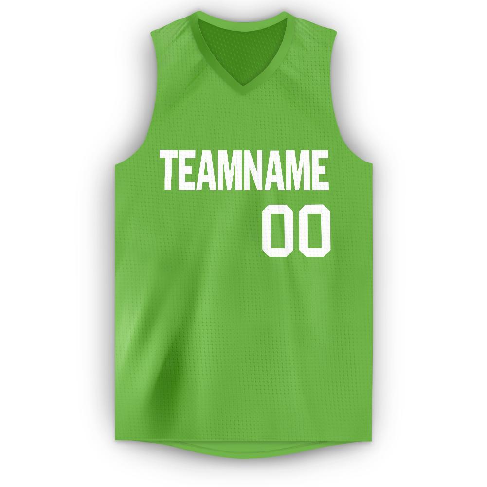 Custom Neon Green White V-Neck Basketball Jersey - Sky-Custom