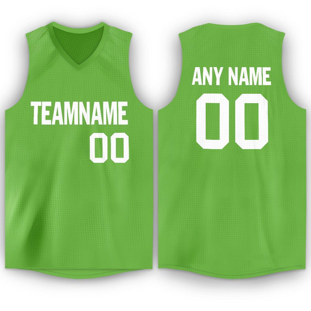 Custom Neon Green White V-Neck Basketball Jersey - Sky-Custom