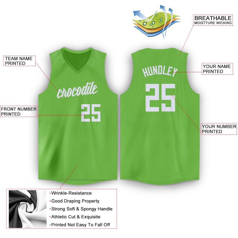 Custom Neon Green White V-Neck Basketball Jersey - Sky-Custom