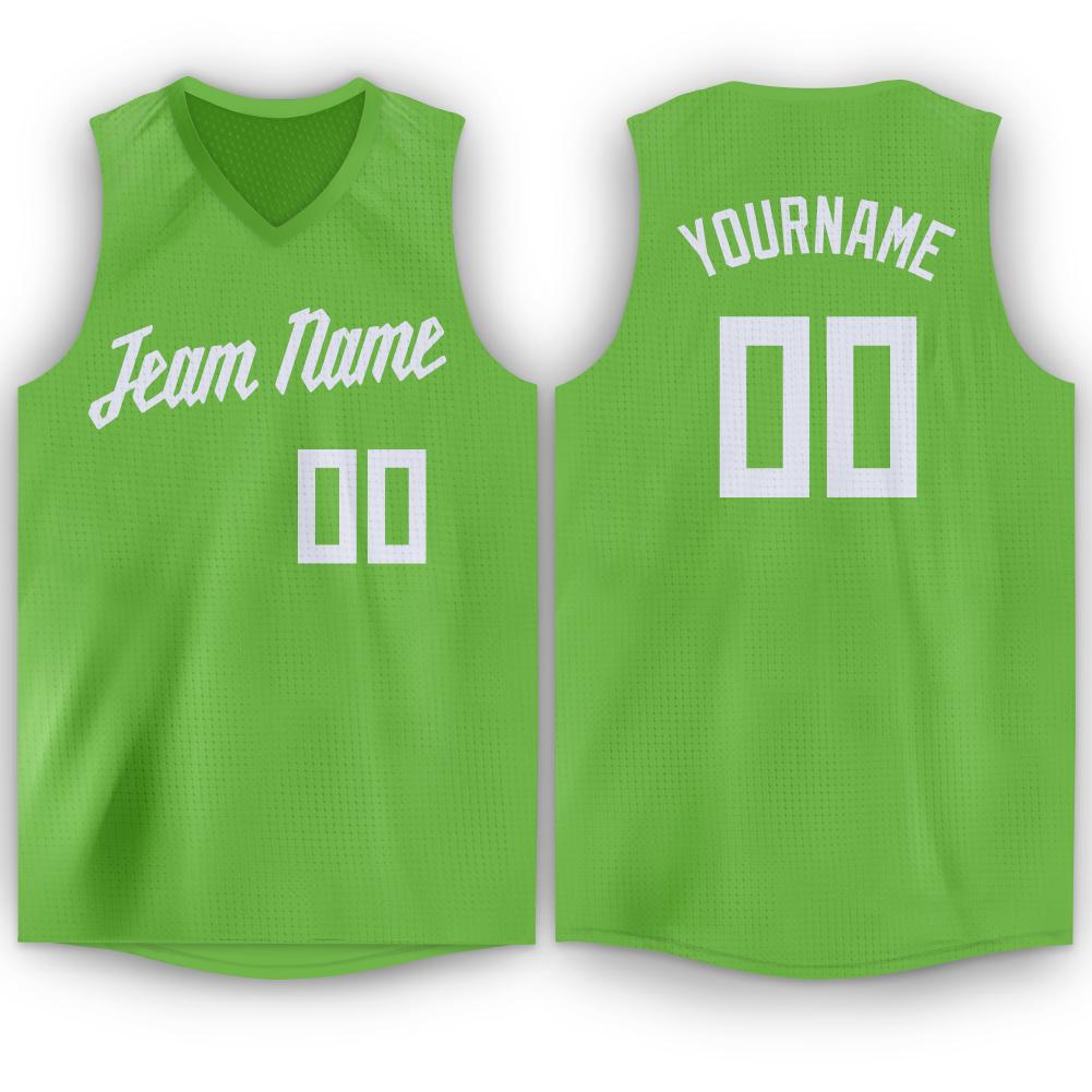 Custom Neon Green White V-Neck Basketball Jersey - Sky-Custom