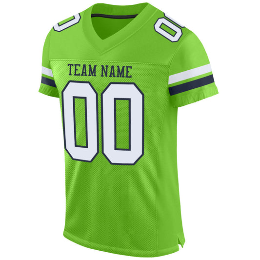 Custom Neon Green White-Navy Mesh Authentic Football Jersey - Sky-Custom