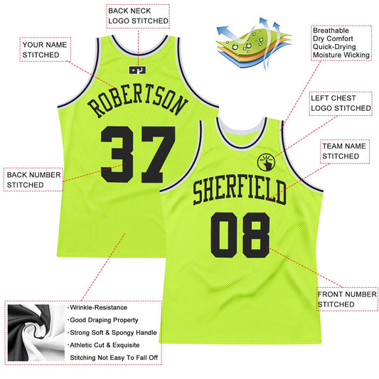 Custom Neon Green Black-White Authentic Throwback Basketball Jersey - Sky-Custom