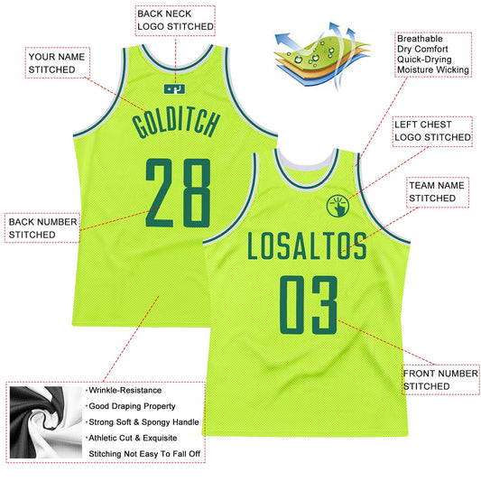 Custom Neon Green Kelly Green-White Authentic Throwback Basketball Jersey - Sky-Custom