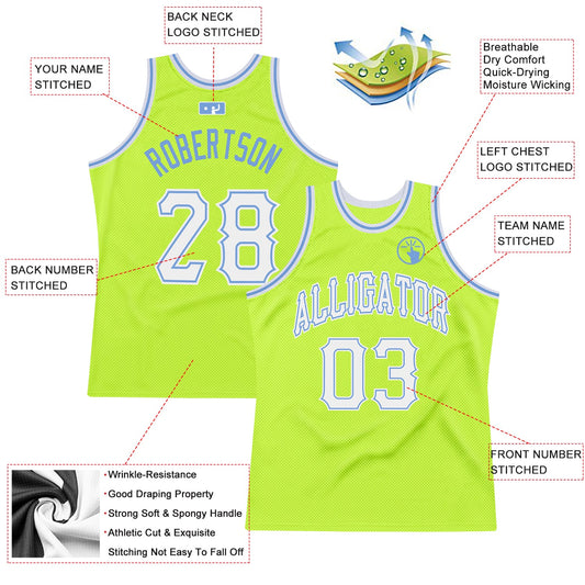 Custom Neon Green White-Light Blue Authentic Throwback Basketball Jersey - Sky-Custom