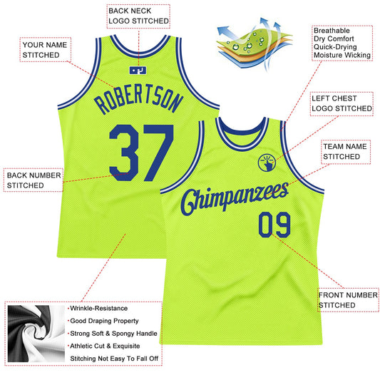 Custom Neon Green Royal-White Authentic Throwback Basketball Jersey - Sky-Custom