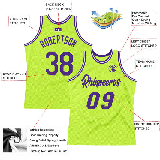 Custom Neon Green Purple-White Authentic Throwback Basketball Jersey - Sky-Custom