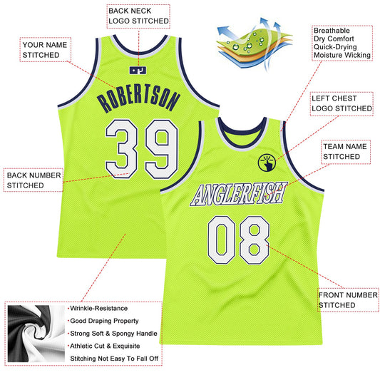 Custom Neon Green White-Navy Authentic Throwback Basketball Jersey - Sky-Custom