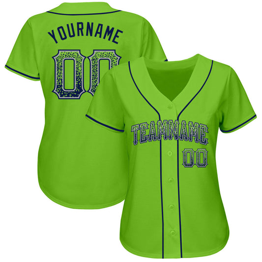 Custom Neon Green Navy-Gray Authentic Drift Fashion Baseball Jersey - Sky-Custom