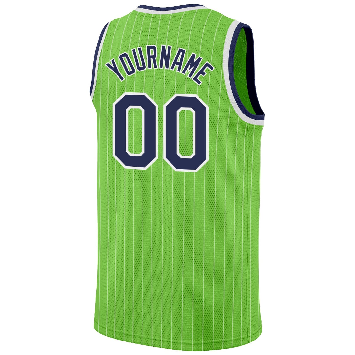 Custom Neon Green White Pinstripe Navy-White Authentic Basketball Jersey - Sky-Custom