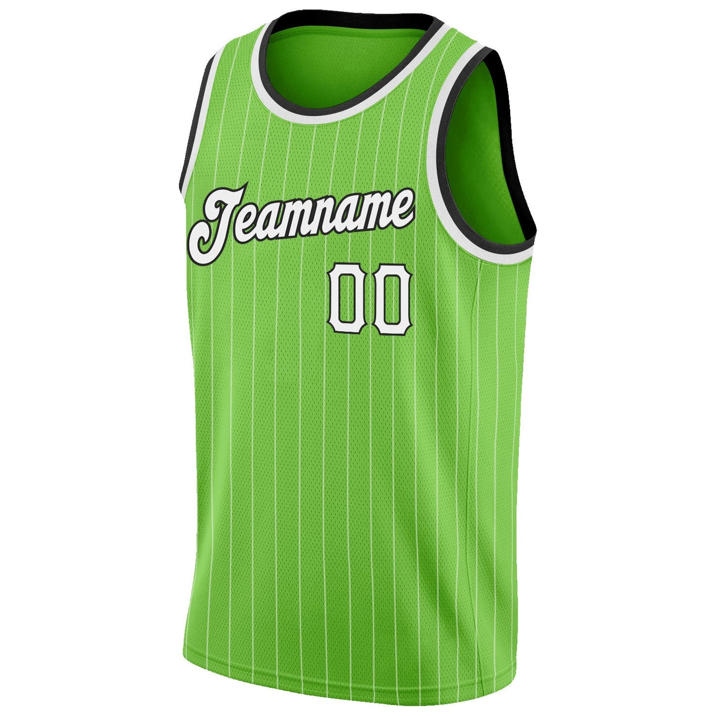 Custom Neon Green White Pinstripe White-Black Authentic Basketball Jersey - Sky-Custom
