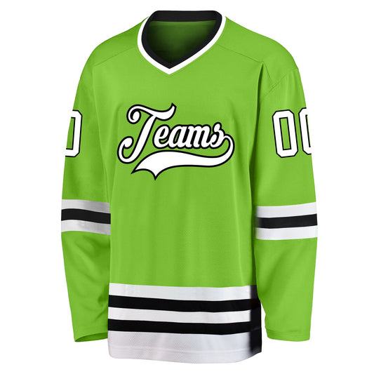 Custom Neon Green White-Black Hockey Jersey - Sky-Custom